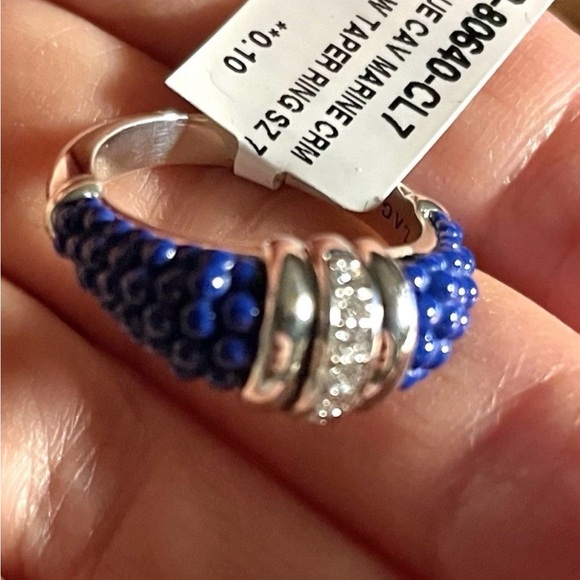 Lagos Marine Ceramic Caviar Diamond silver 925 stacking Ring New $900 sz 7 - Picture 5 of 7
